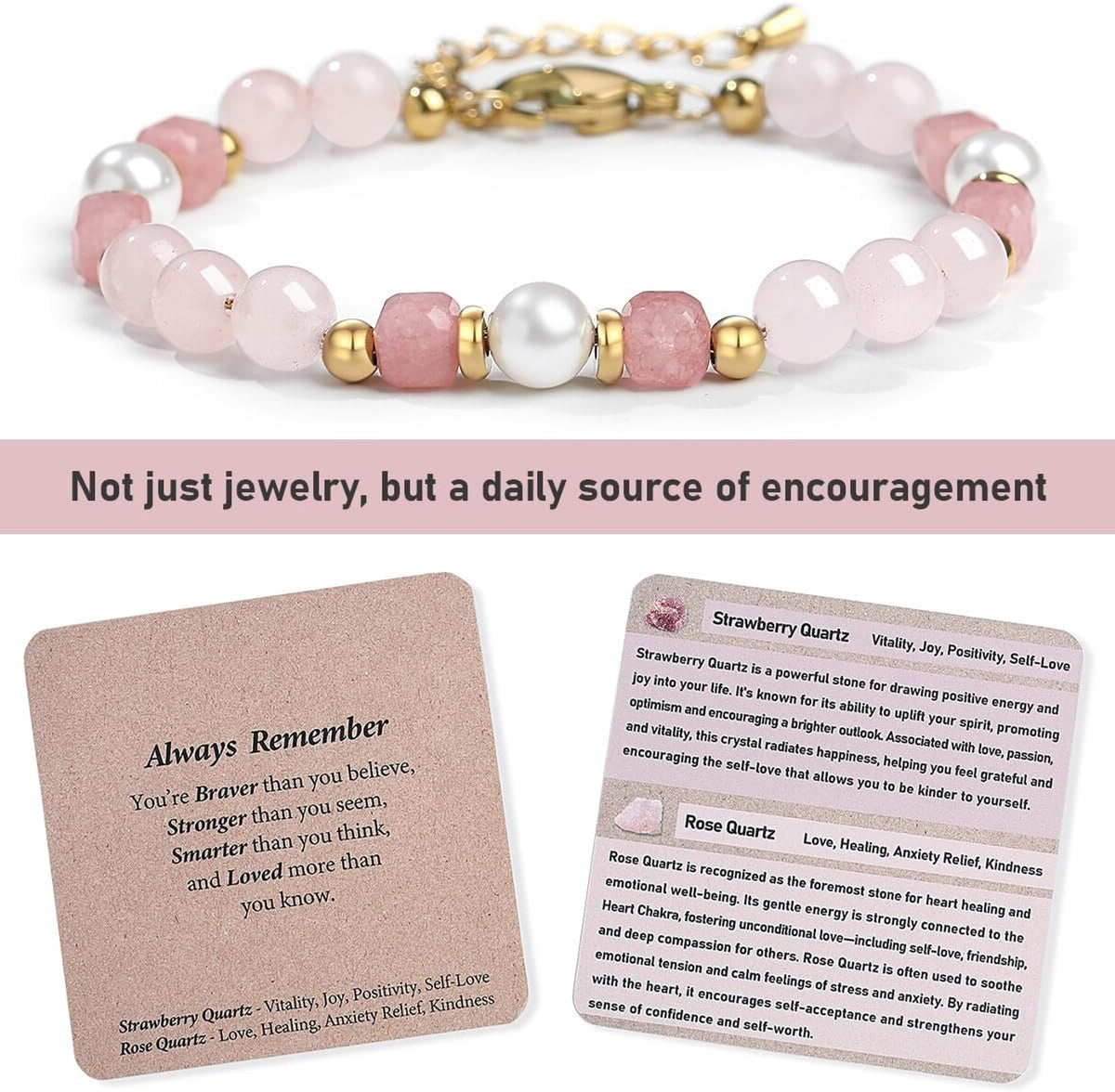Rose quartz pearl bracelet close-up of natural stone beads