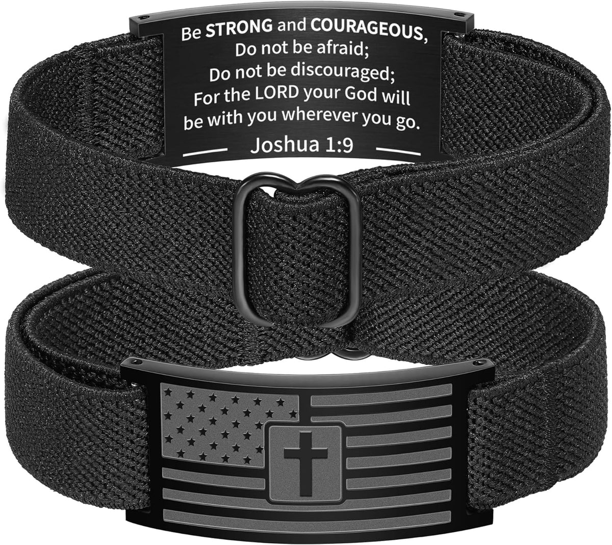 American flag cross patriot bracelet on black cord