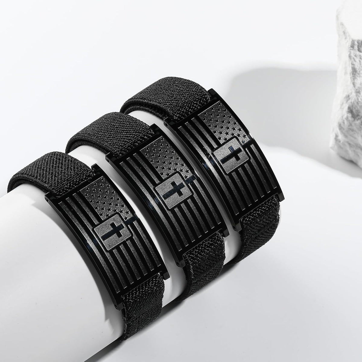 Christian patriotic bracelet worn on wrist
