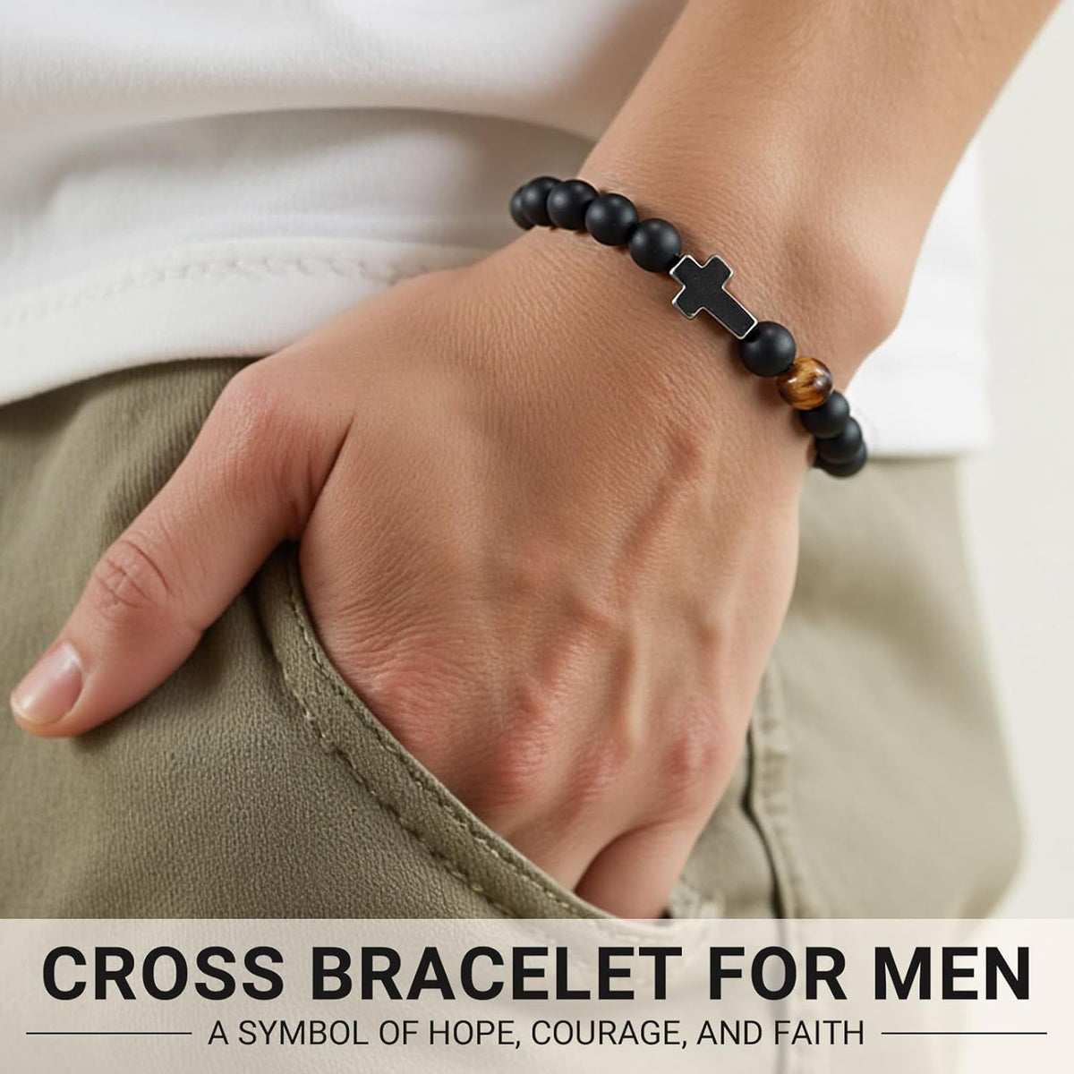 Mens cross bracelet spiritual gift card packaging