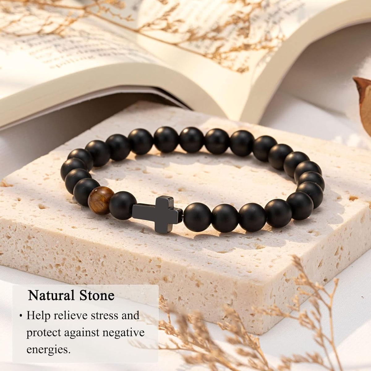 Cross faith bracelet on mens wrist