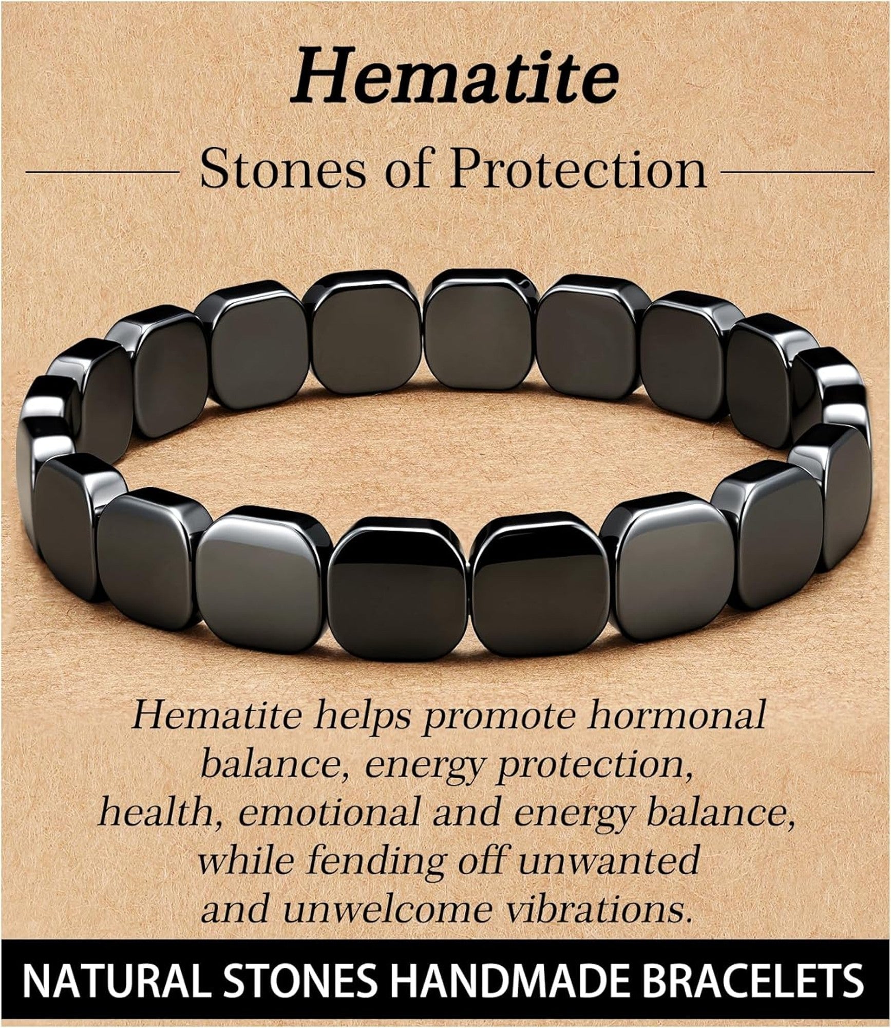 Hematite guardian bracelet square beads on wrist
