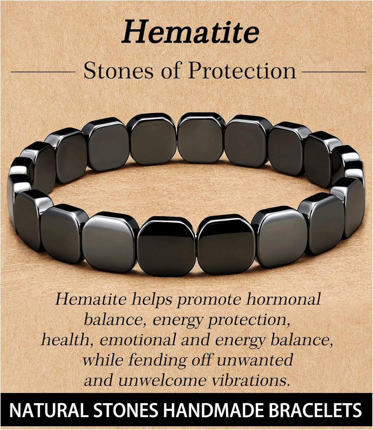Hematite guardian bracelet square beads on wrist