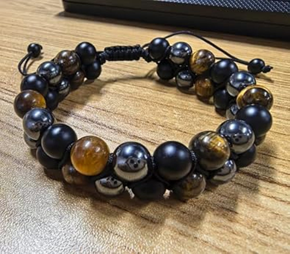 Dad bracelet with flag cross charm and natural stones