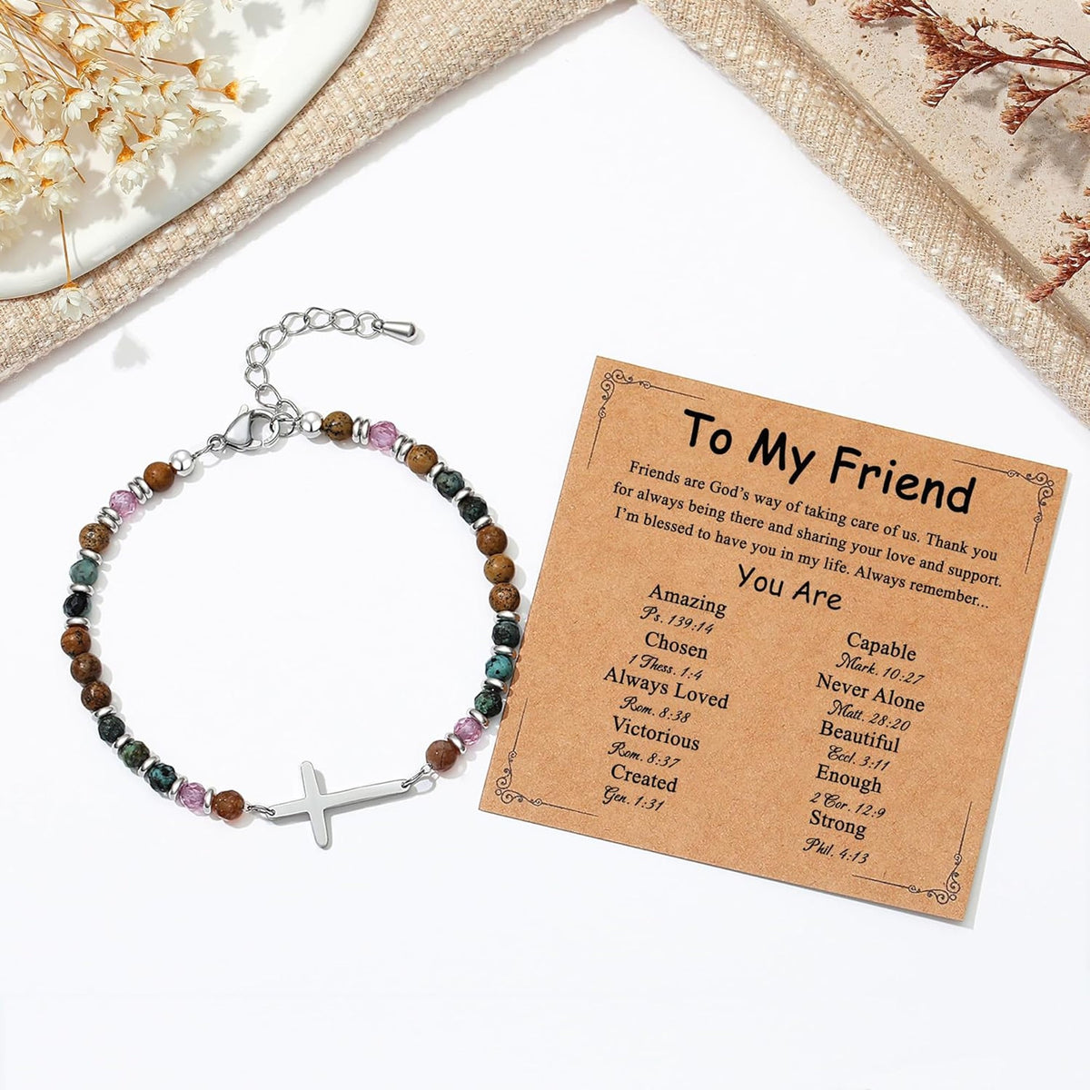 Christian friendship bracelet worn on wrist