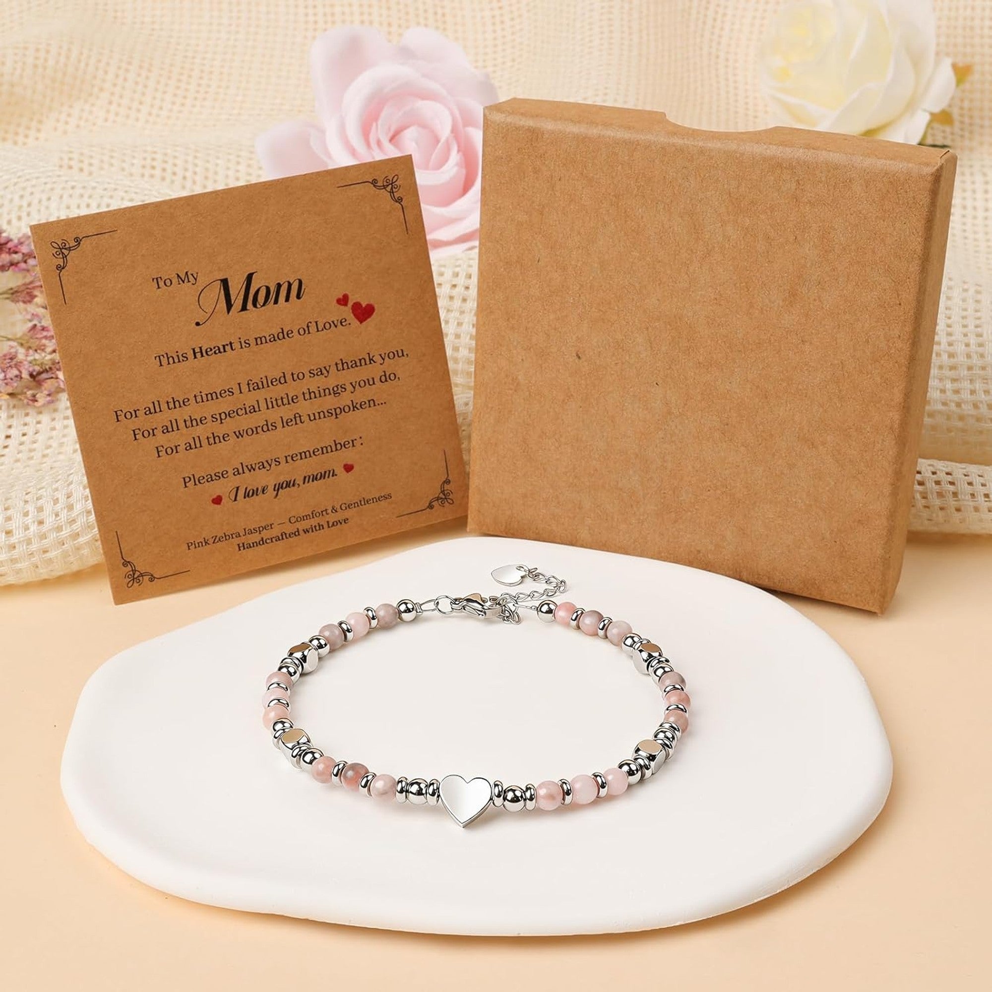 To My Mom - Pink Zebra Stone Bracelet