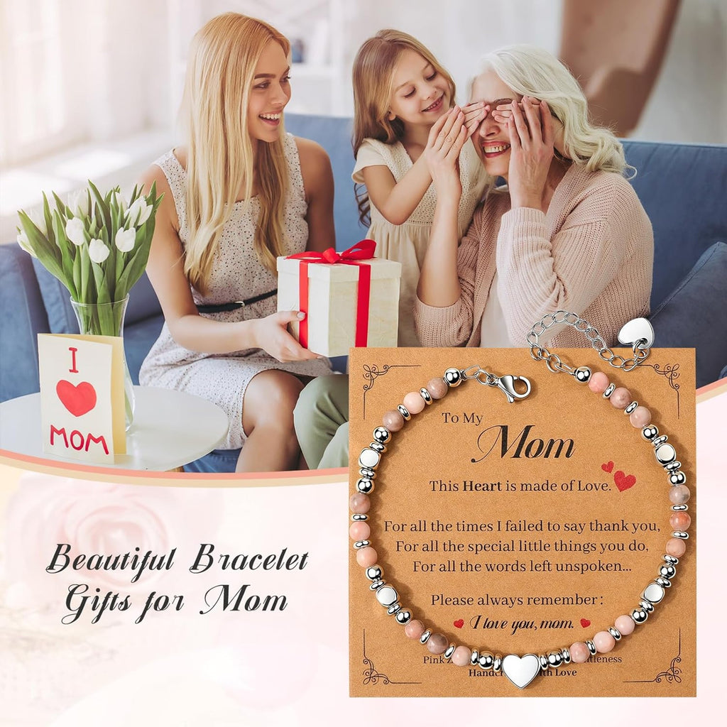 To My Mom - Pink Zebra Stone Bracelet