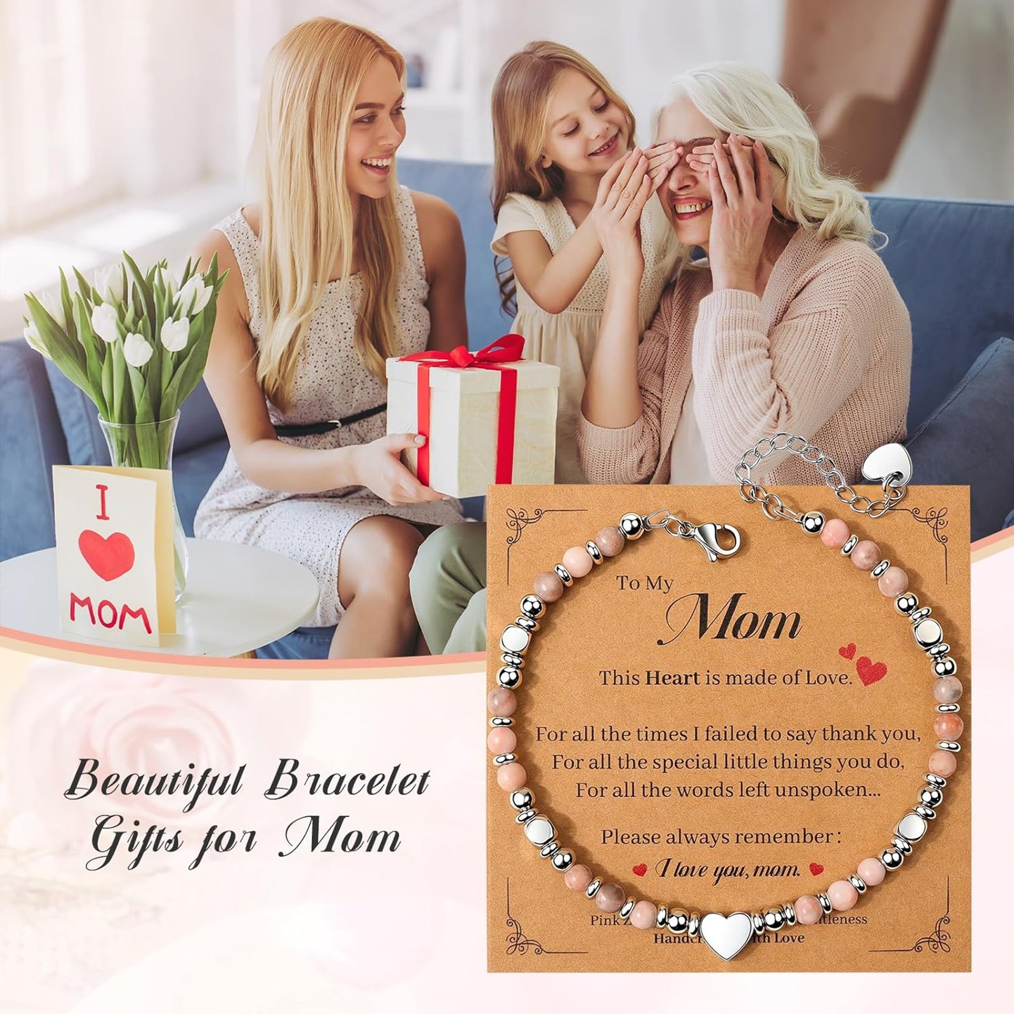 To My Mom - Pink Zebra Stone Bracelet