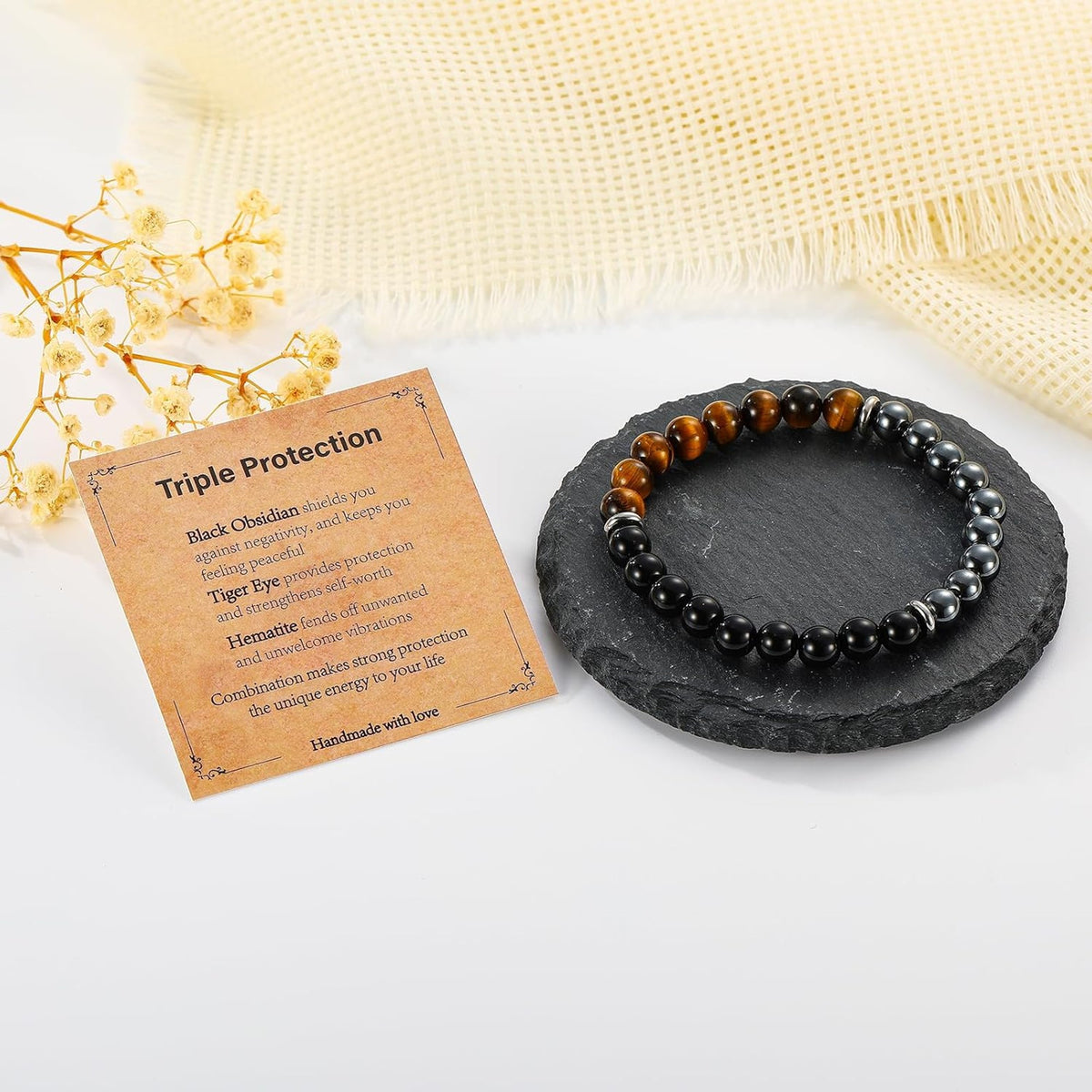 Mens protection crystal bracelet bead detail